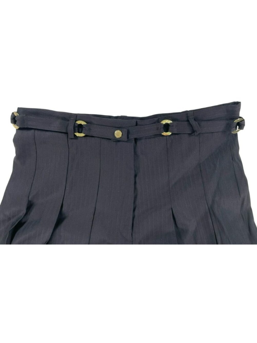 Sandro Marine Pleated Culotte Black Shorts Gold Buttons Wool-Lyocell Wmn's Sz 10 - Picture 3 of 12